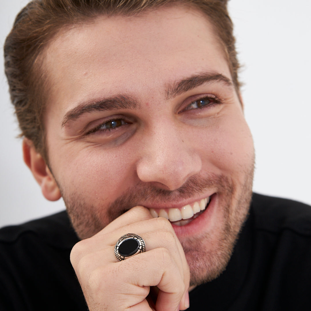 Opal Siyah Taşlı Yüzük - 925 GÜMÜŞ