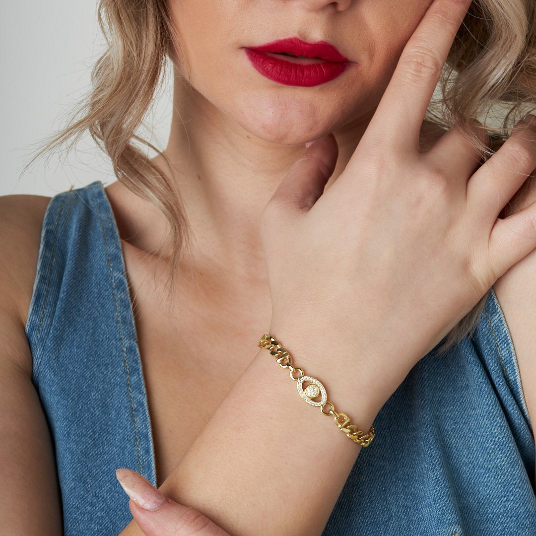 Oval Taşlı Ve Pullu Gurme Bileklik Model2 - 925 GÜMÜŞ