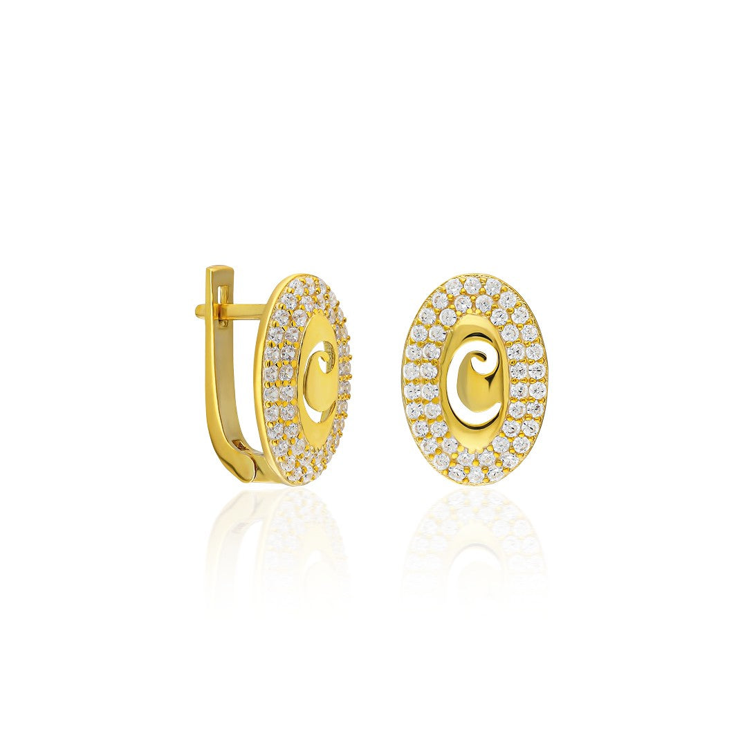 İki Sıra Taşlı Oval Küpe - 925 GÜMÜŞ