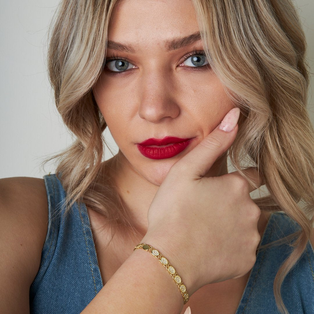 Oval Zincirli Taşlı Bileklik - 925 GÜMÜŞ