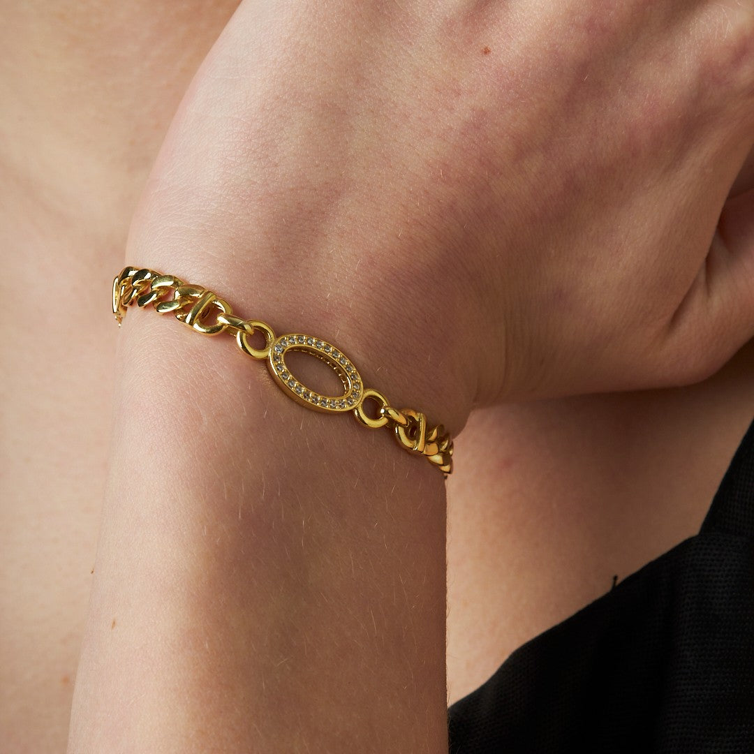 Oval Taşlı Payet Gurme Bileklik - 925 GÜMÜŞ