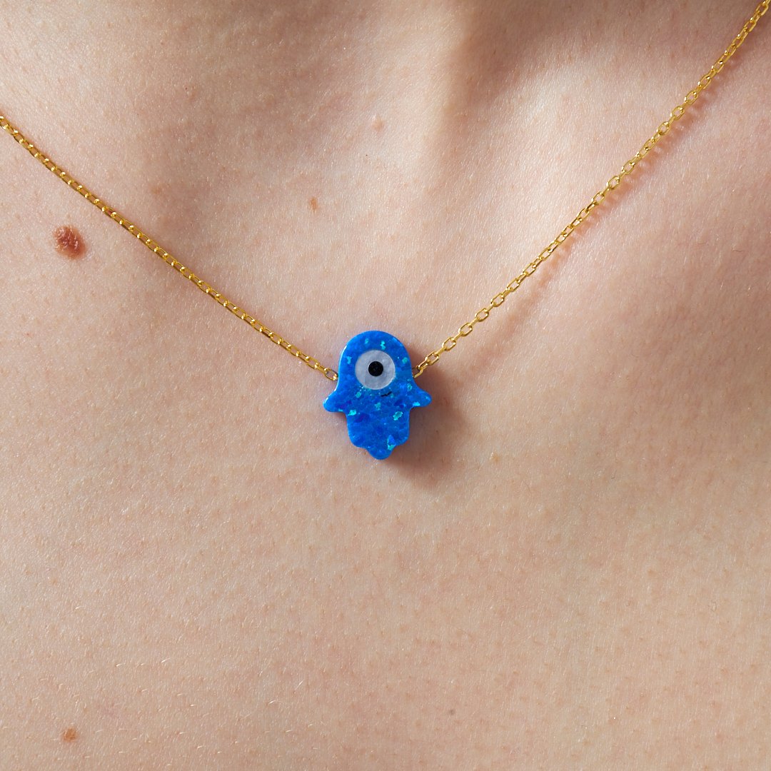 Opal Taşlı Orjinal Fatma Eli Set - 925 GÜMÜŞ