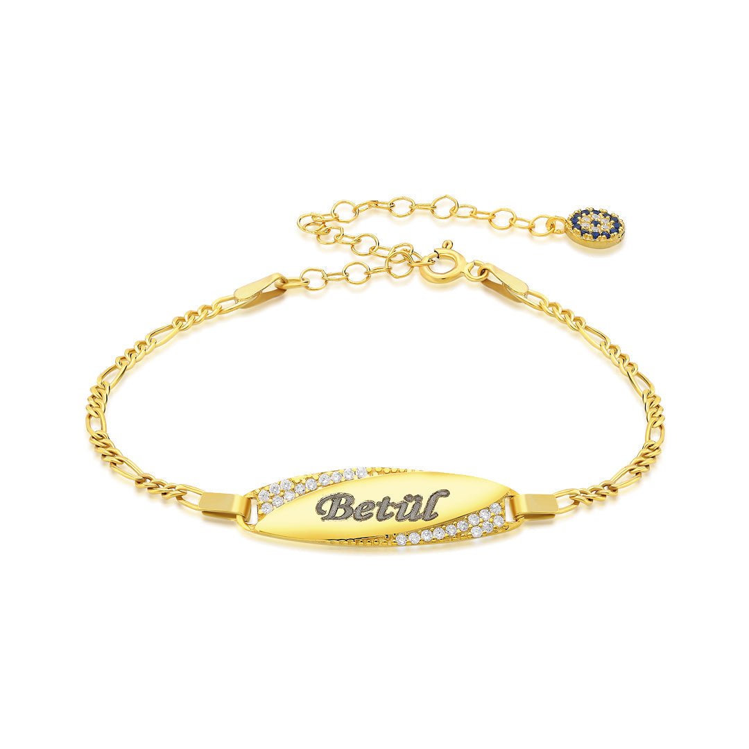 Oval Taşlı İsimli Bebek Künyesi - 925 GÜMÜŞ