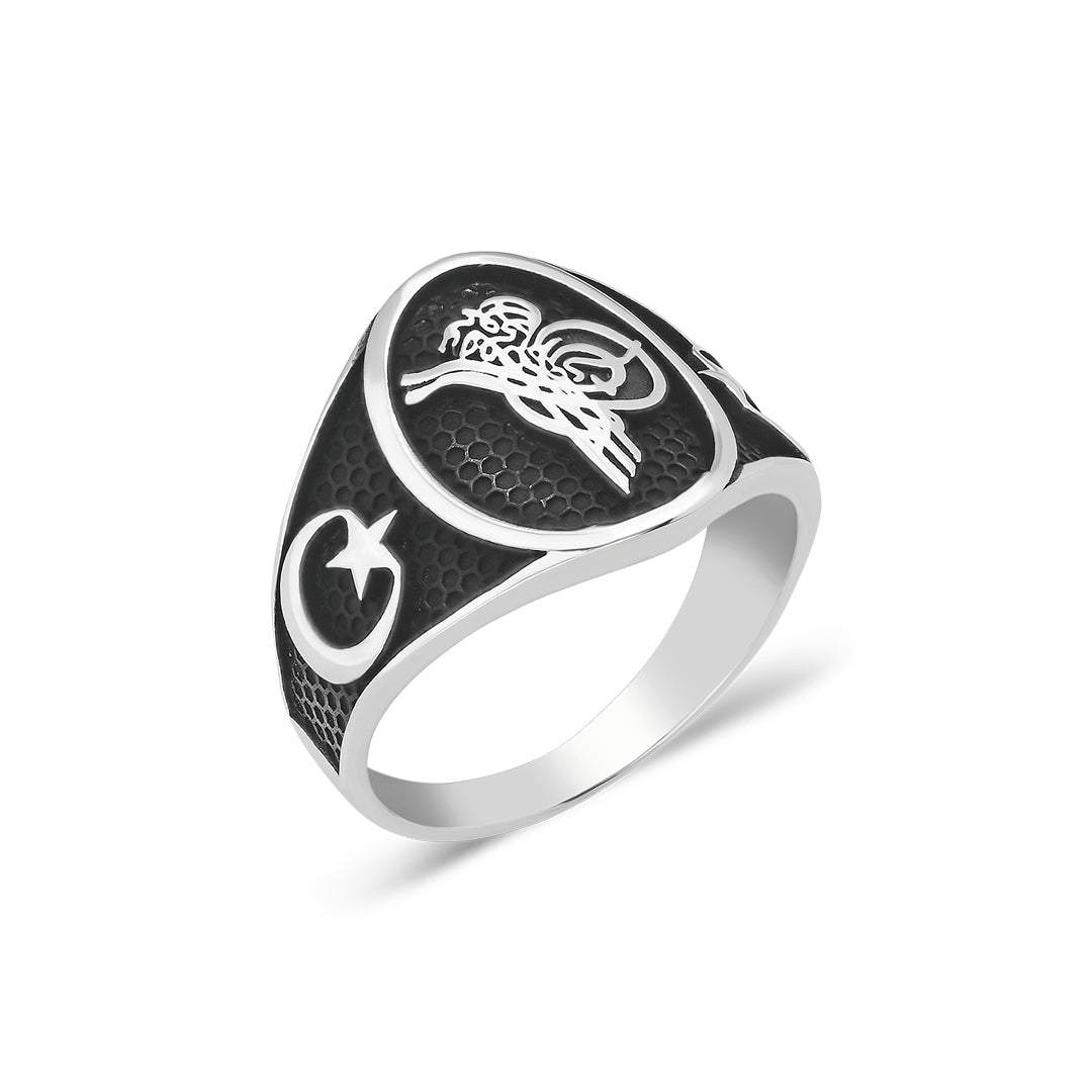 Monogramlı Hilal Yıldızlı Yüzük - 925 GÜMÜŞ
