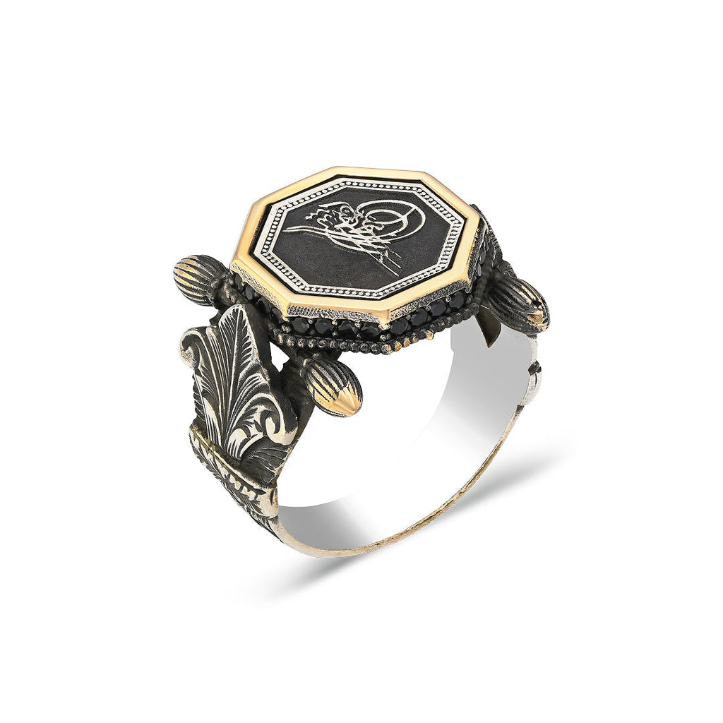 Sekizgen Monogram Yüzük - 925 GÜMÜŞ