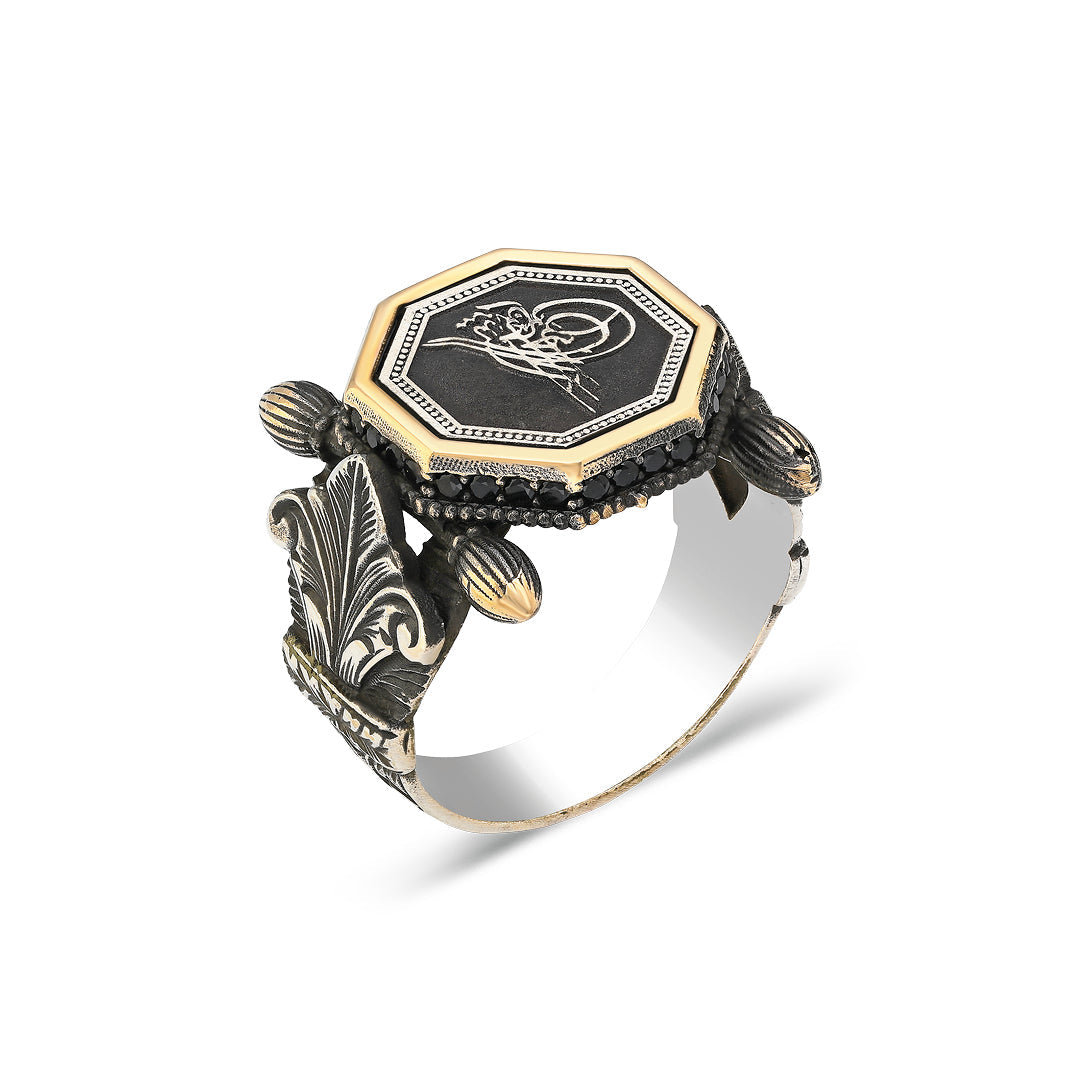 Sekizgen Monogram Yüzük - 925 GÜMÜŞ