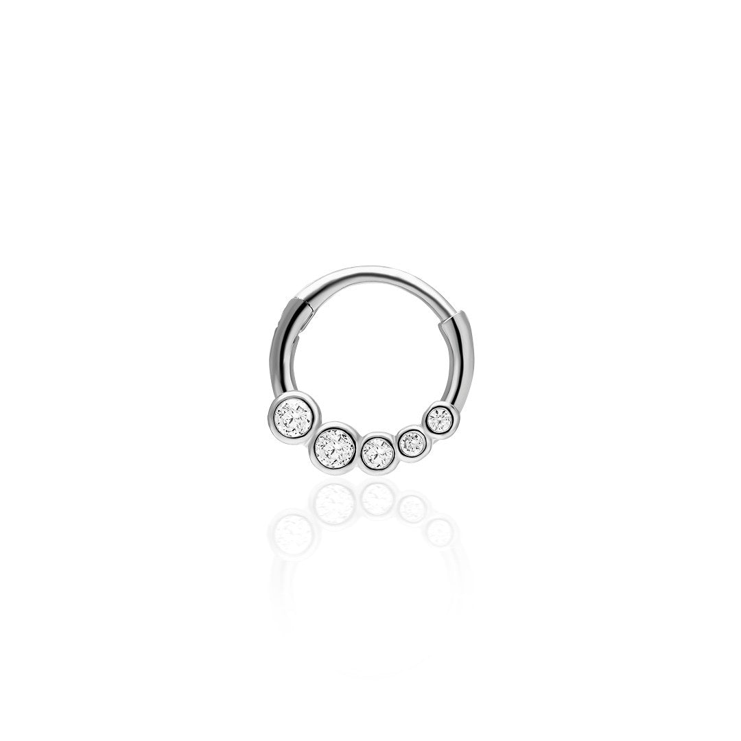 Oval Taşlarla Yuvarlak Piercing - 925 GÜMÜŞ
