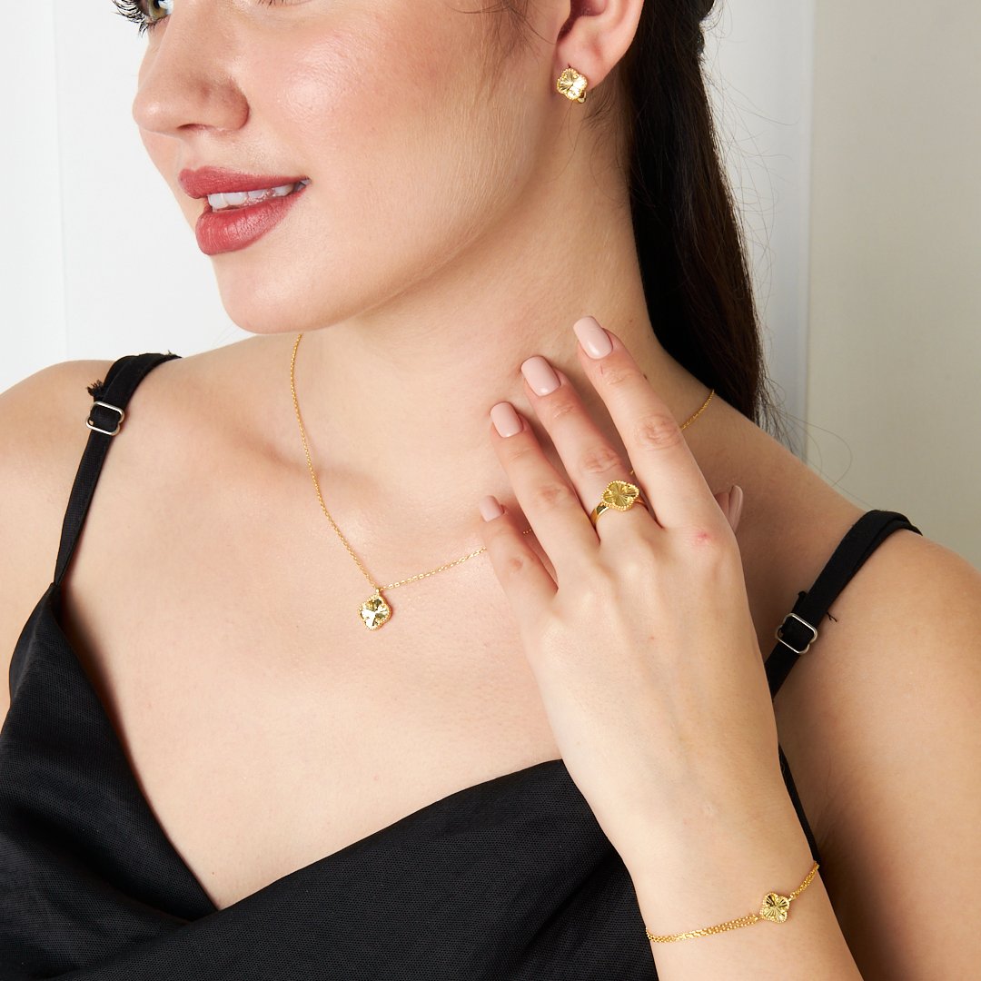 Parlak Taşlı Yonca Set - 925 GÜMÜŞ
