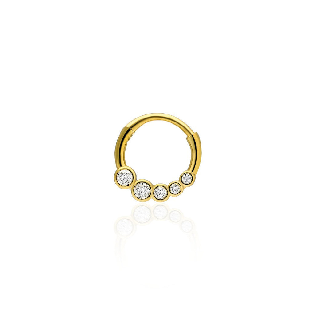 Oval Taşlarla Yuvarlak Piercing - 925 GÜMÜŞ