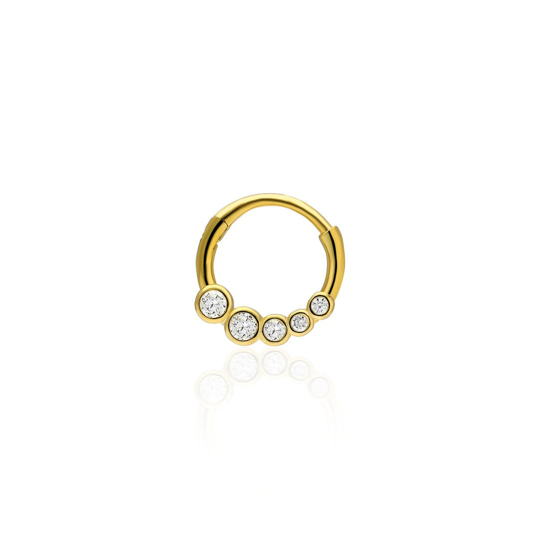Oval Taşlarla Yuvarlak Piercing - 925 GÜMÜŞ