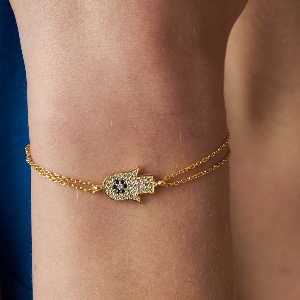 Taşlı Fatma Ana Eli Bileklik - 925 GÜMÜŞ