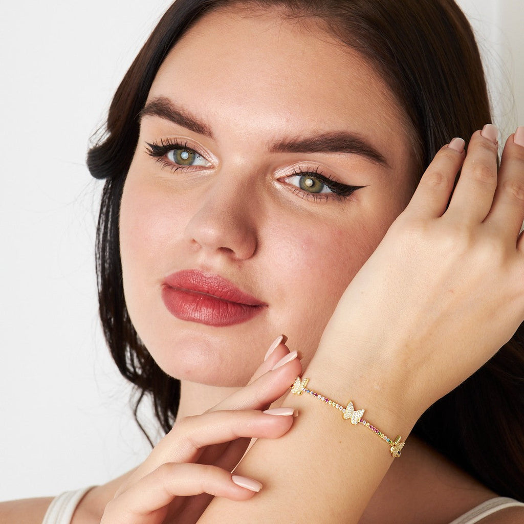 Renkli Taşlı Kelebek Bileklik - 925 GÜMÜŞ