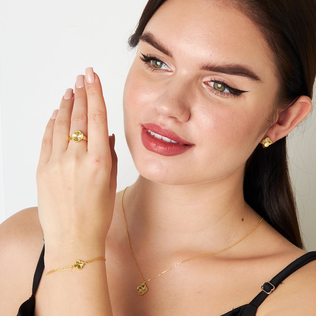 Parlak Taşlı Yonca Set - 925 GÜMÜŞ