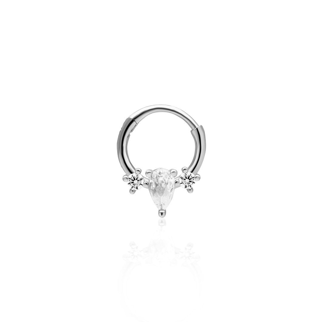 Yuvarlak taşlarla damla piercing - 925 GÜMÜŞ