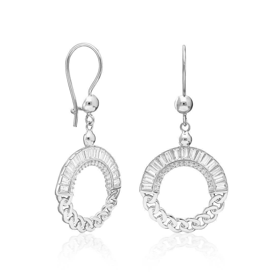 Baget Taşlı Oval Küpe - 925 GÜMÜŞ