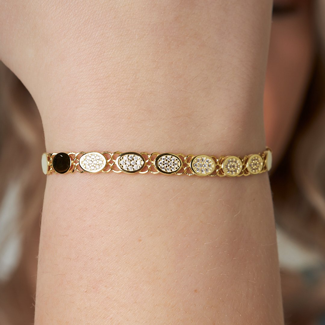 Oval Zincirli Taşlı Bileklik - 925 GÜMÜŞ