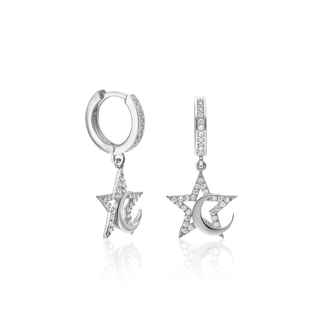 Hilal Ay Yıldız Taşlı Küpe - 925 GÜMÜŞ