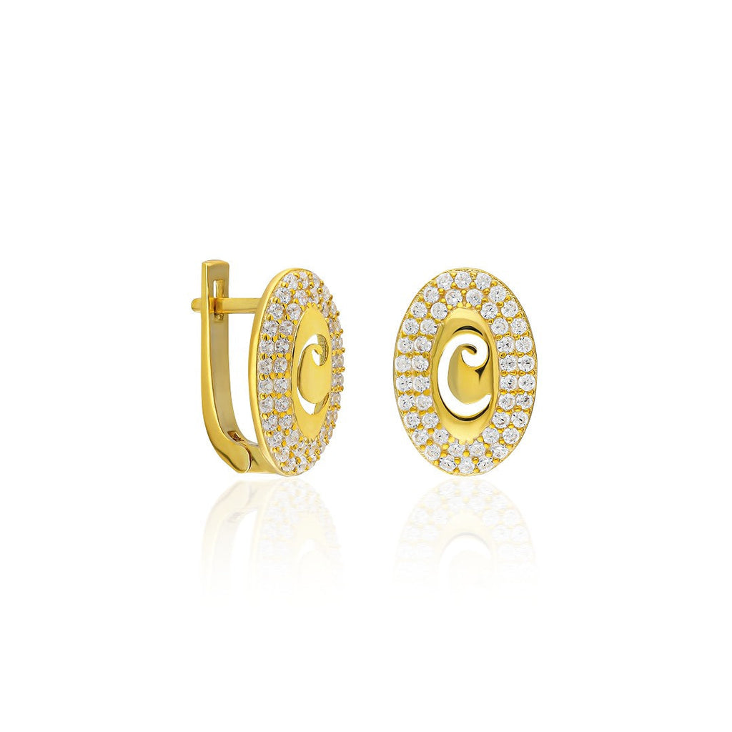 İki Sıra Taşlı Oval Küpe - 925 GÜMÜŞ
