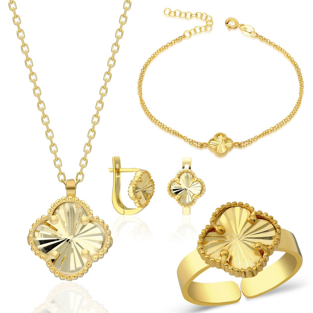 Parlak Taşlı Yonca Set - 925 GÜMÜŞ
