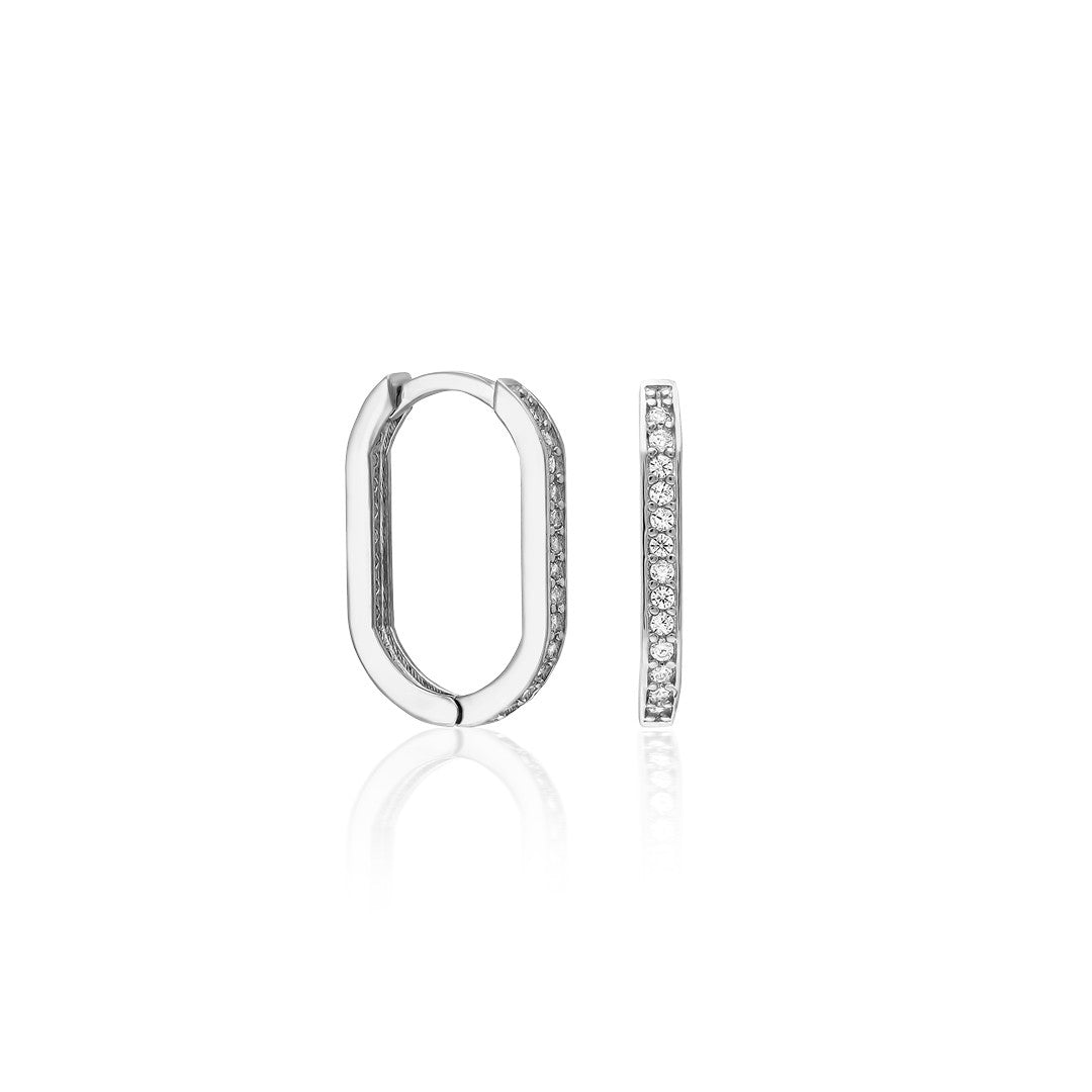 Taşlı Oval Halka Küpe - 925 GÜMÜŞ
