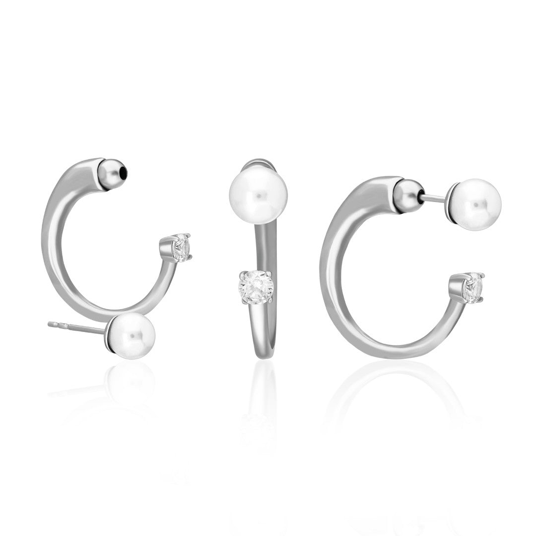 Minimal İncili Yarım Küpe - 925 GÜMÜŞ
