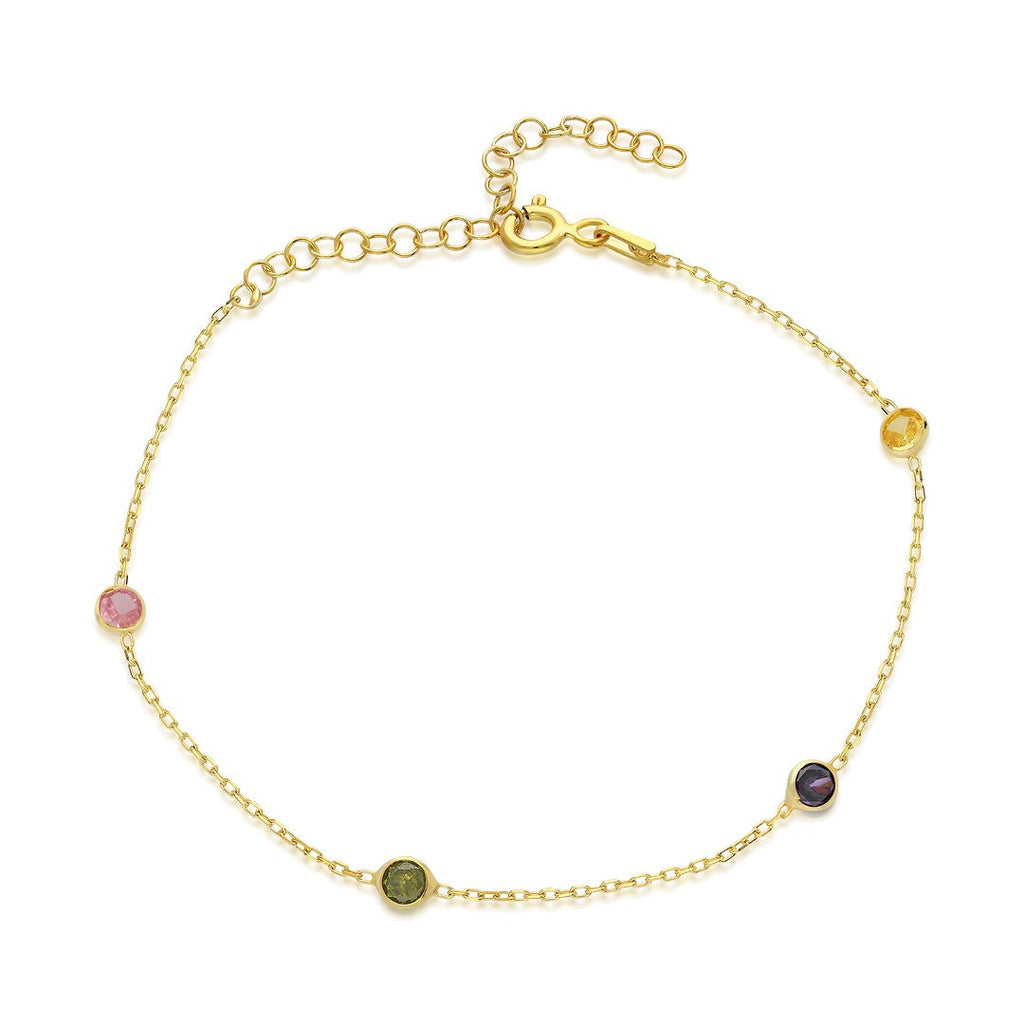 Üç Taşlı Renkli Zincir Bileklik - 925 GÜMÜŞ