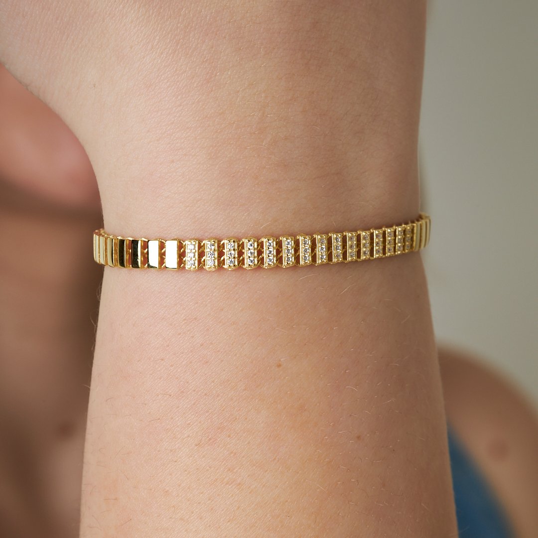 Ortası Taşlı Şerit Bileklik - 925 GÜMÜŞ