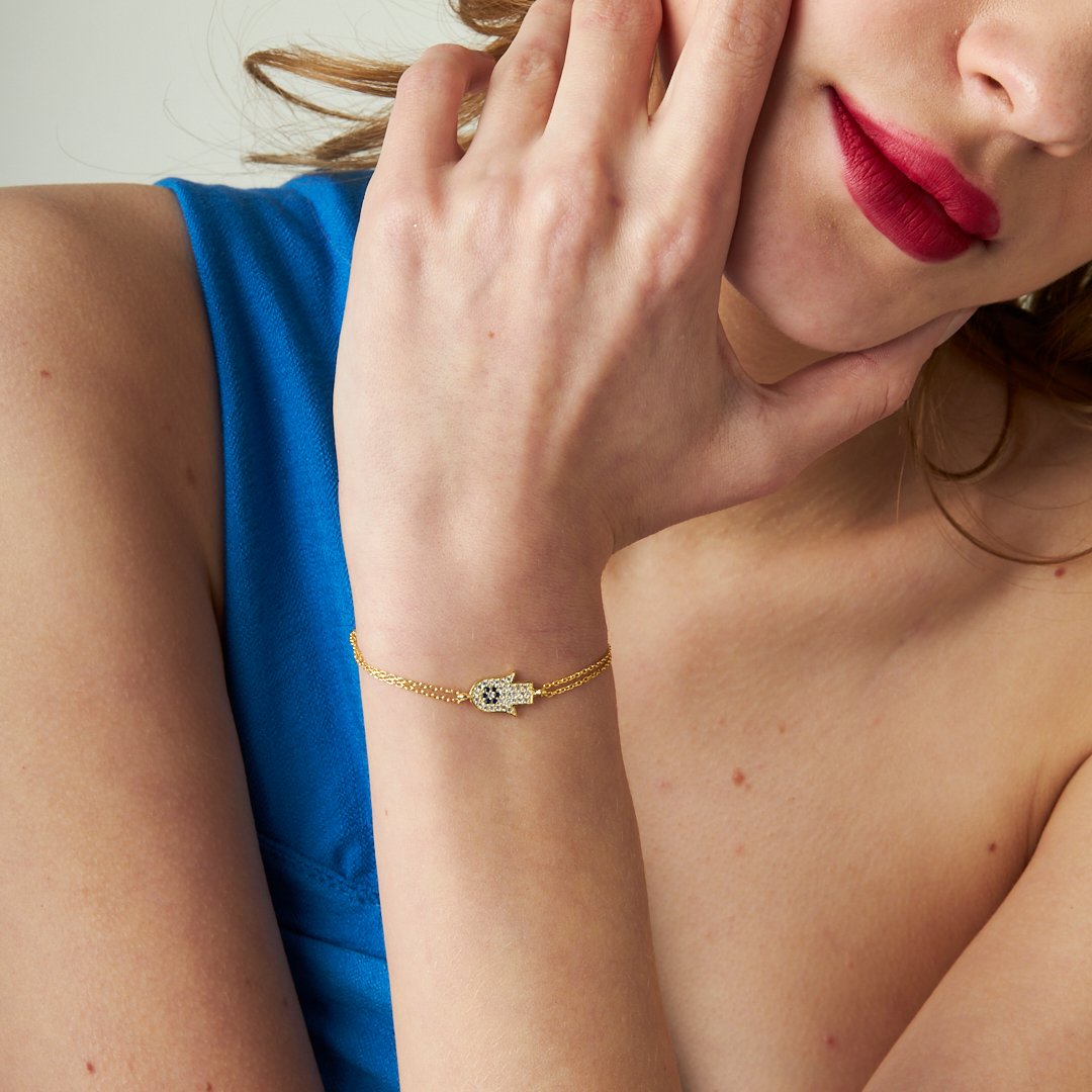 Taşlı Fatma Ana Eli Bileklik - 925 GÜMÜŞ