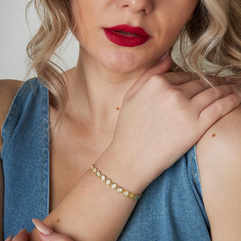 Yarı Değerli Taşlı Yuvarlak Zincir Bileklik - 925 GÜMÜŞ