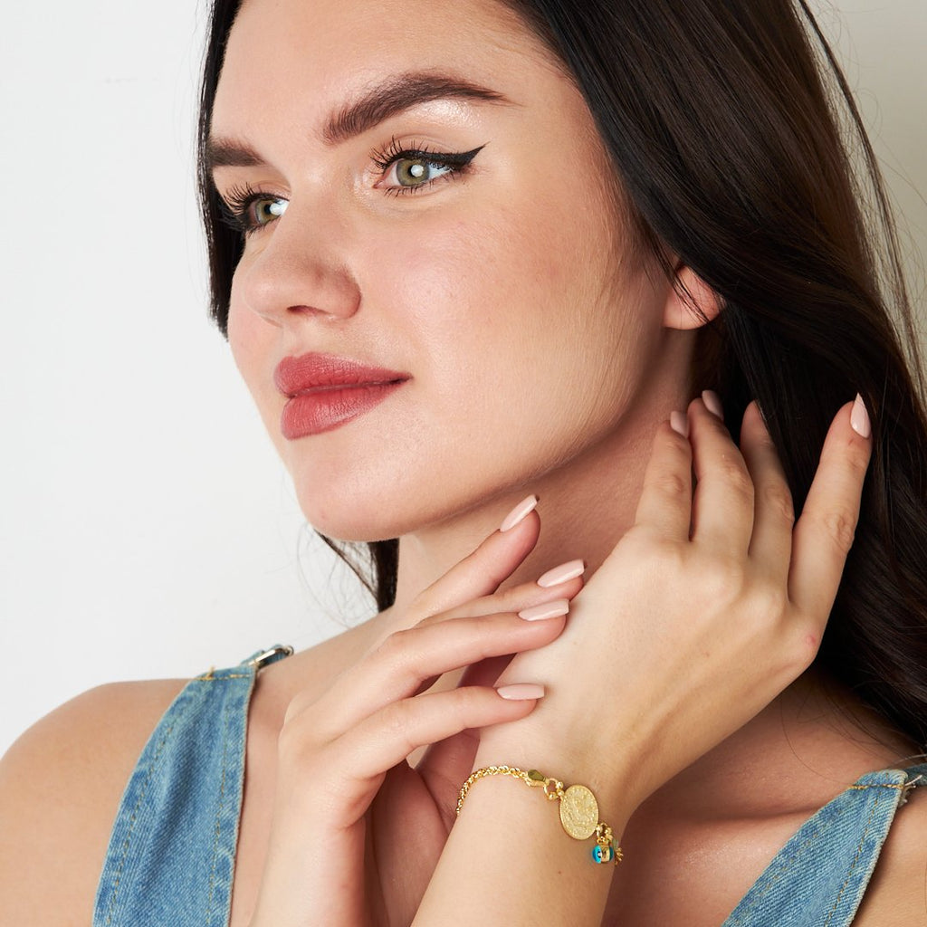 Tuğralı Nazar İşlemeli Zincir Bileklik - 925 GÜMÜŞ