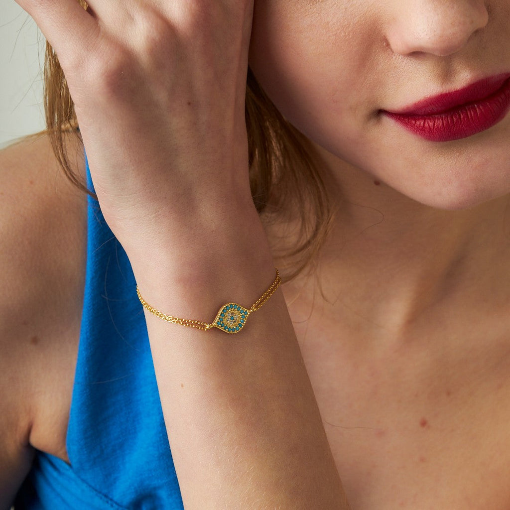 Renkli Taşlı Göz Bileklik - 925 GÜMÜŞ