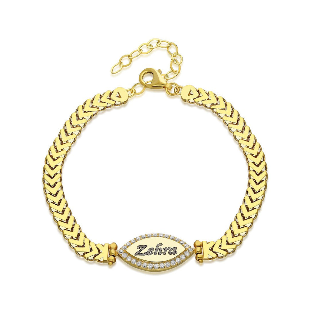 Taşlı Çivili Zincir Bileklik - 925 GÜMÜŞ