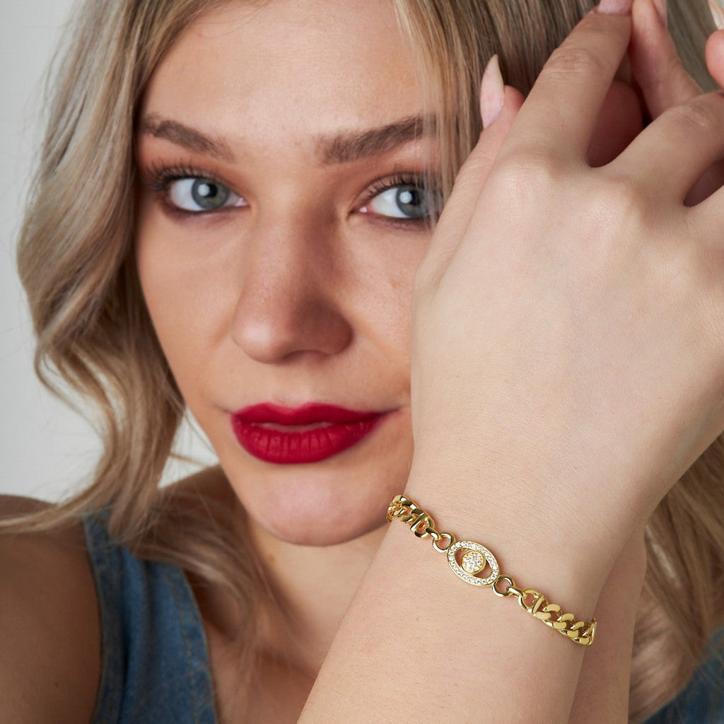 Oval Taşlı Ve Pullu Gurme Bileklik Model2 - 925 GÜMÜŞ