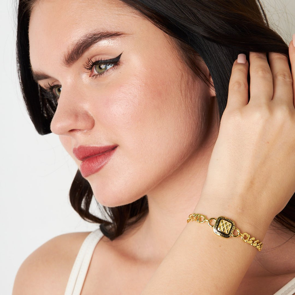 Renkli Kare Çift Zincirli Bileklik - 925 GÜMÜŞ