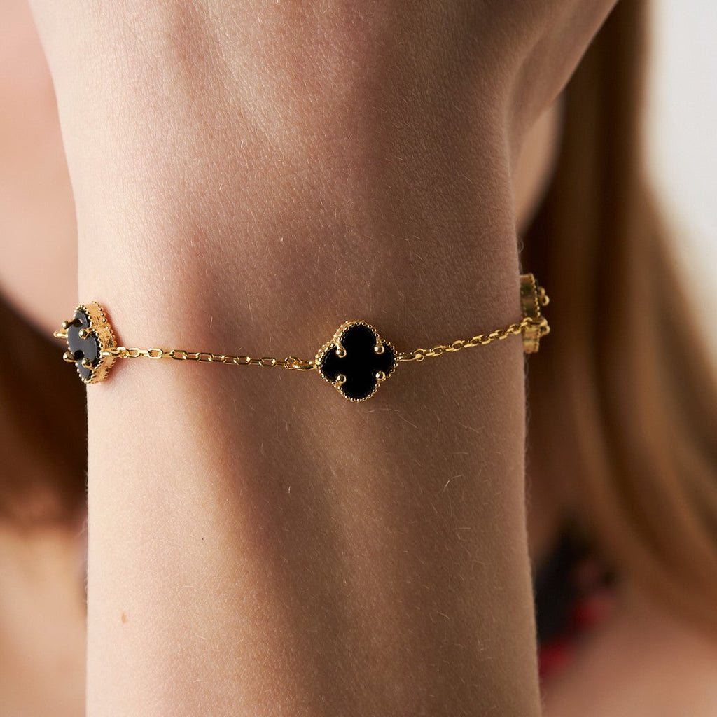 Üçlü Siyah Yonca Bileklik - 925 GÜMÜŞ