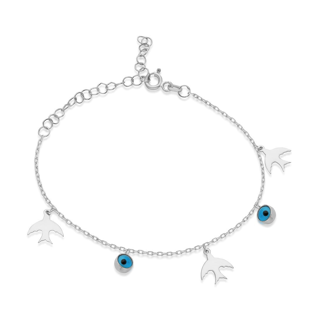 Nazarlı Kuş Bileklik - 925 GÜMÜŞ