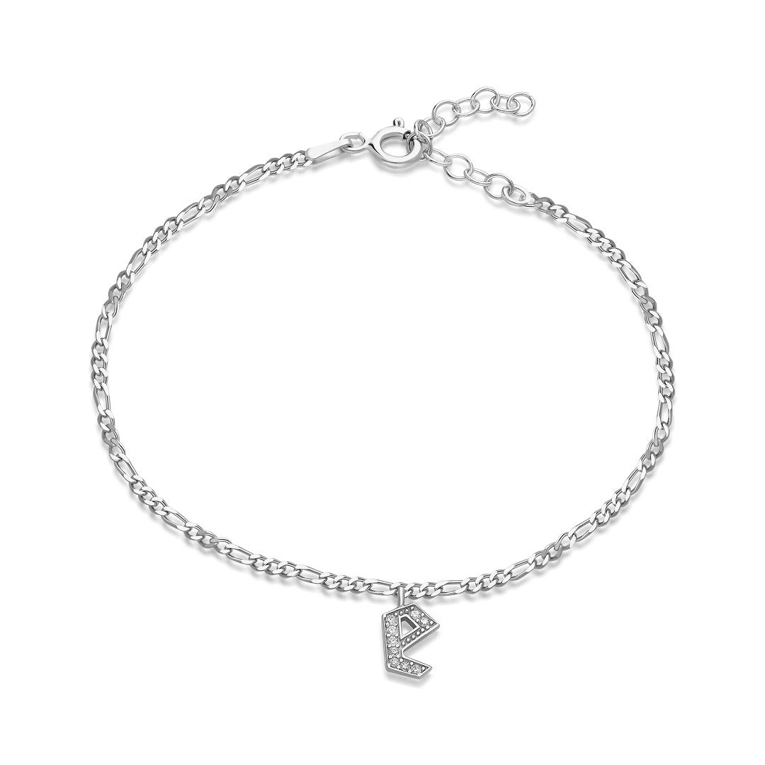 Figaro Taşlı Harf Bileklik - 925 GÜMÜŞ