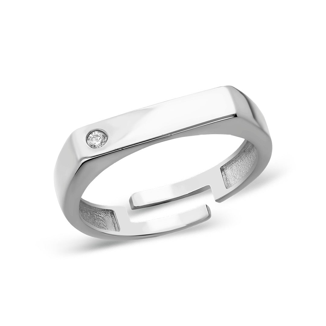 Düz Kare Sade Tek Taş Yüzük - 925 GÜMÜŞ