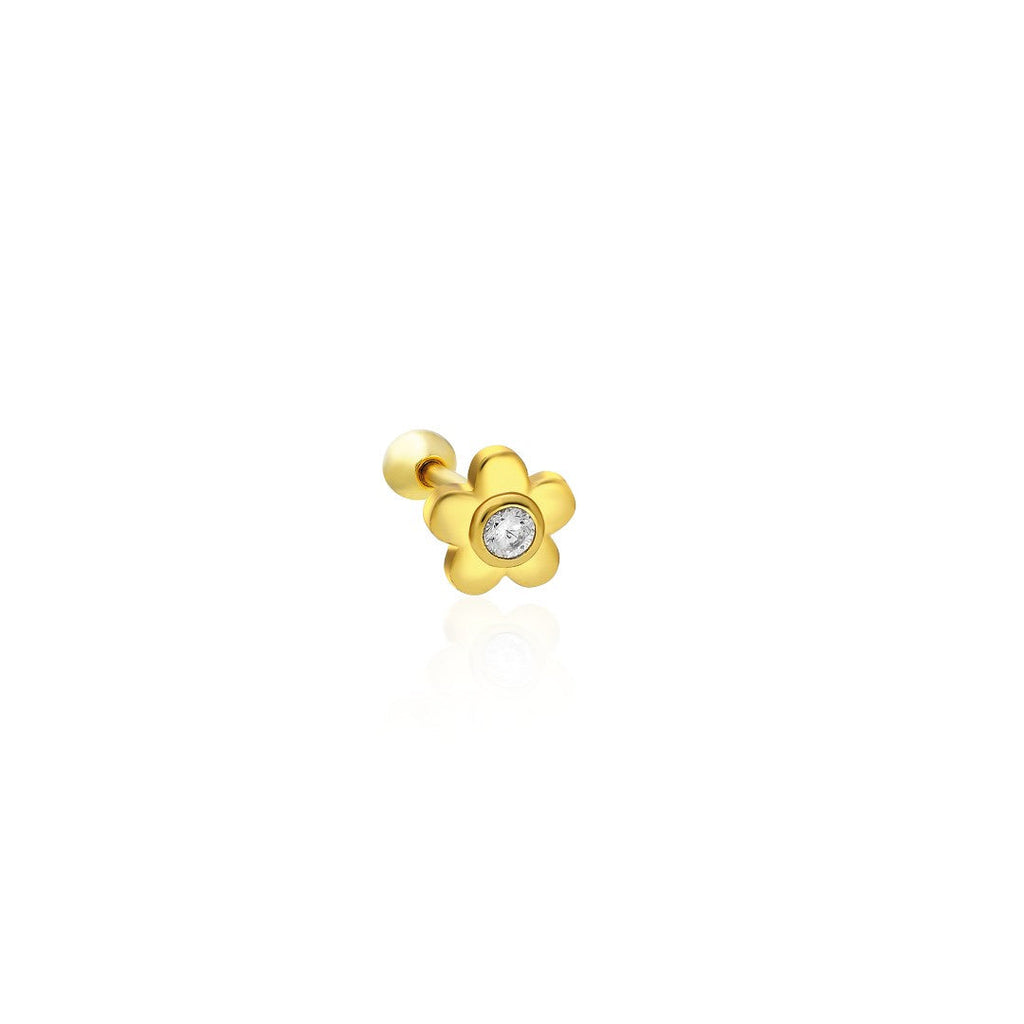 Ortasında Tek Taşlı Çiçek Piercing - 925 GÜMÜŞ