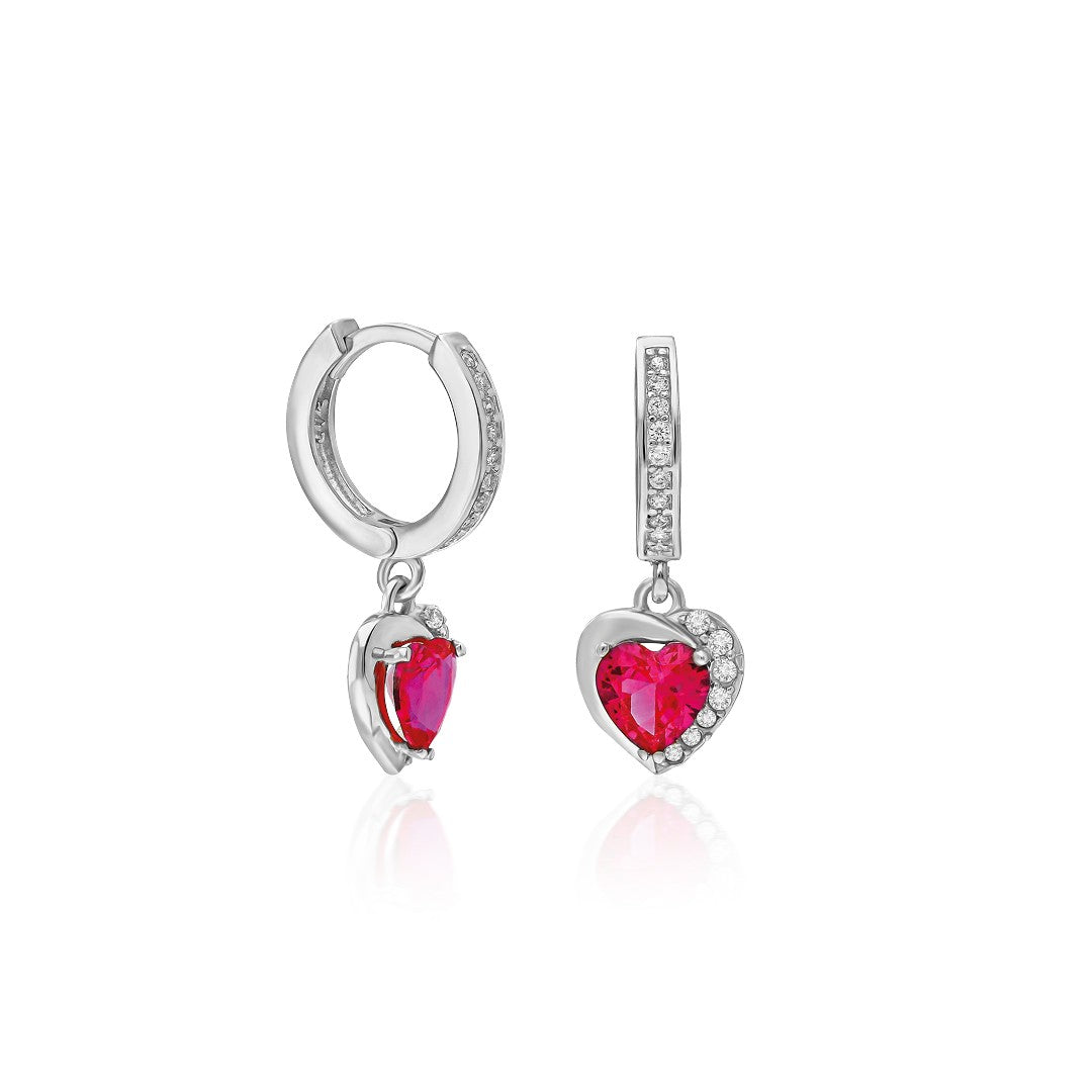 Pembe Taşlı Kalp Küpe - 925 GÜMÜŞ