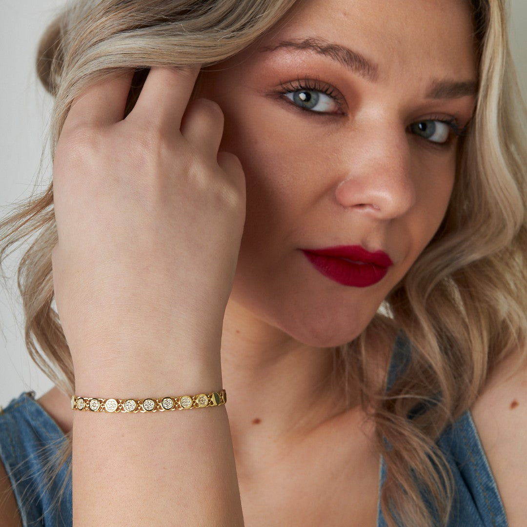 Yarı Değerli Taşlı Yuvarlak Zincir Bileklik - 925 GÜMÜŞ