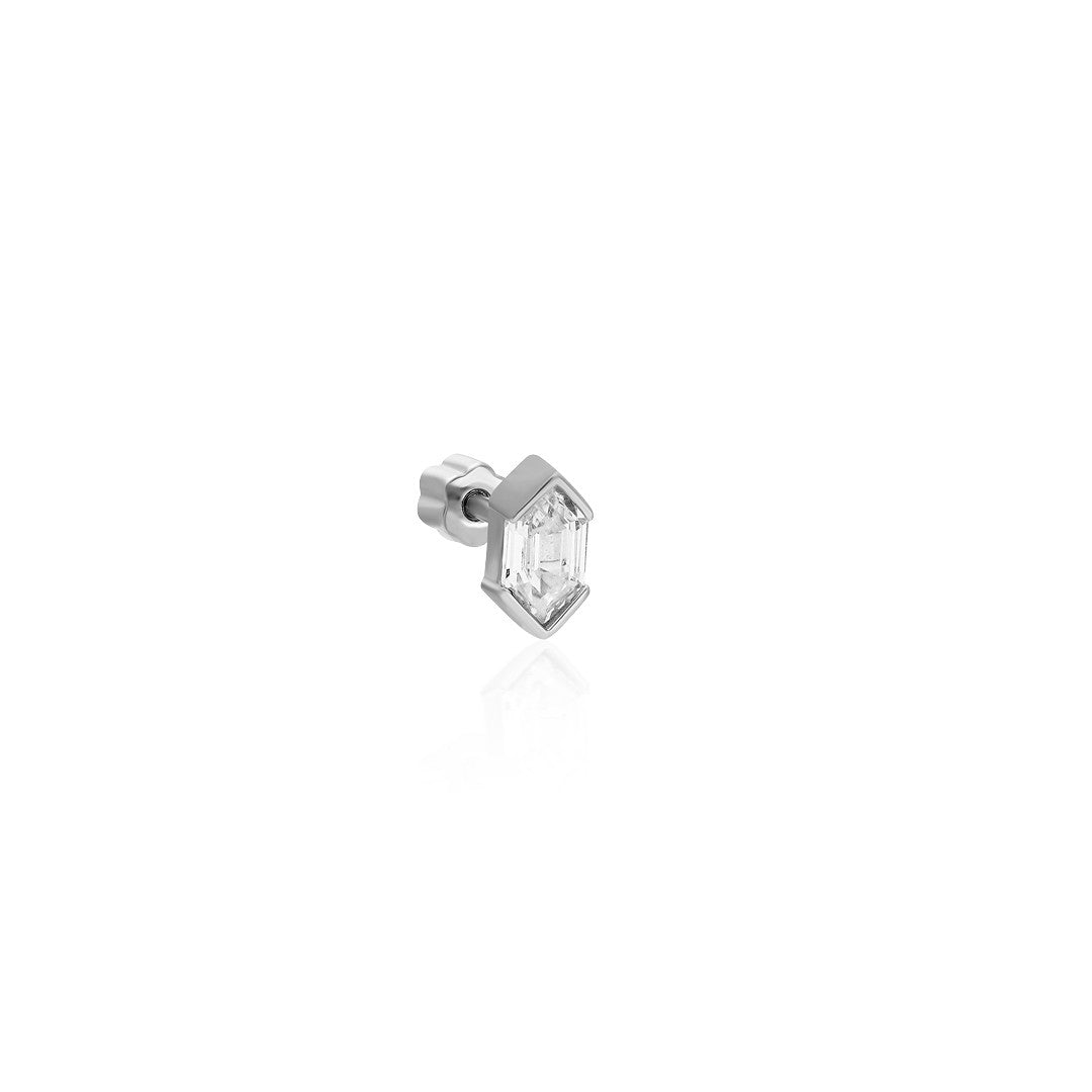 Altıgen Tek Taş Baget Piercing - 925 GÜMÜŞ