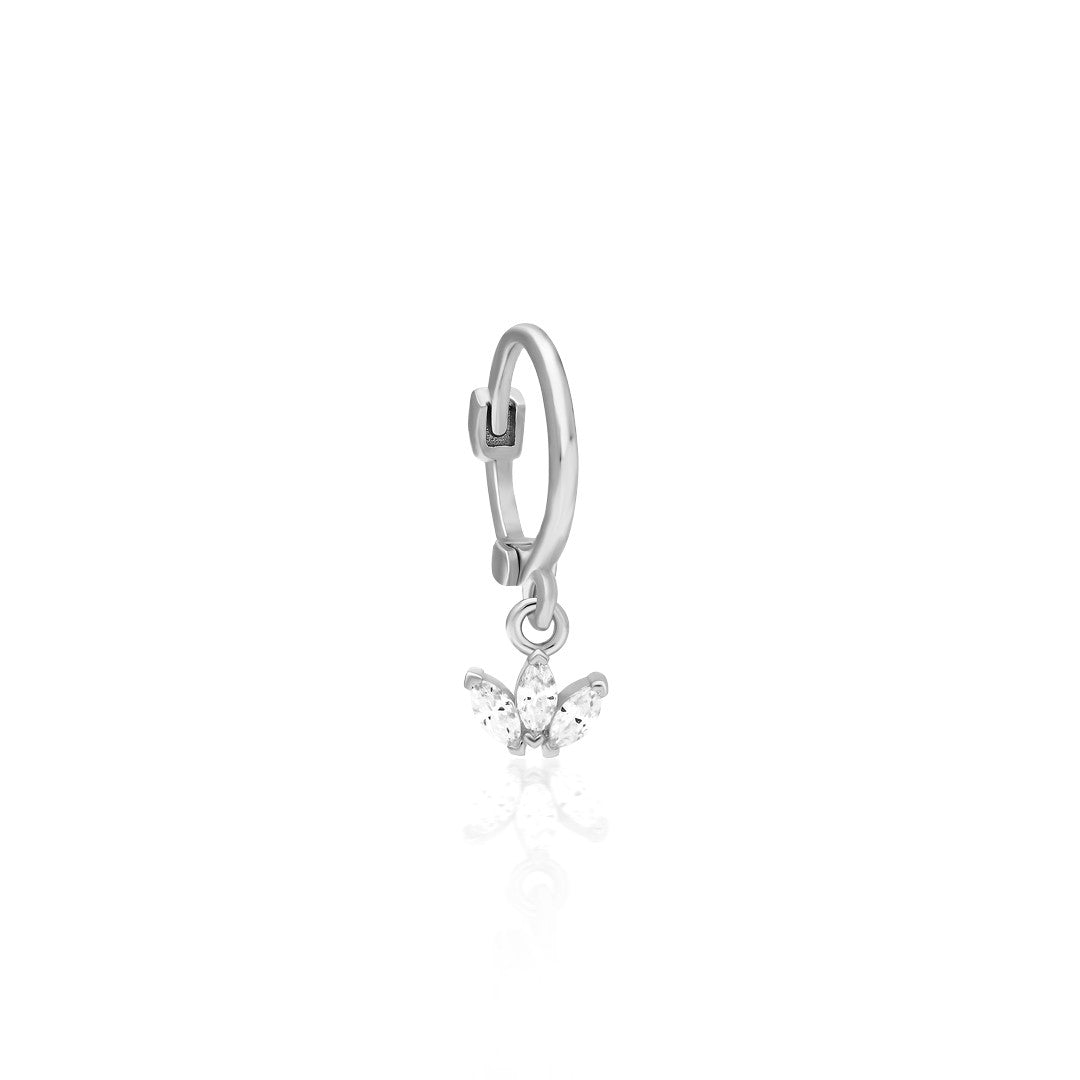 Üç Taşlı Sallantılı Piercing - 925 GÜMÜŞ