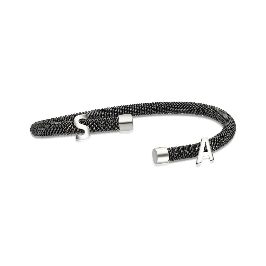 Harfli Siyah Hasır Bileklik - 925 GÜMÜŞ