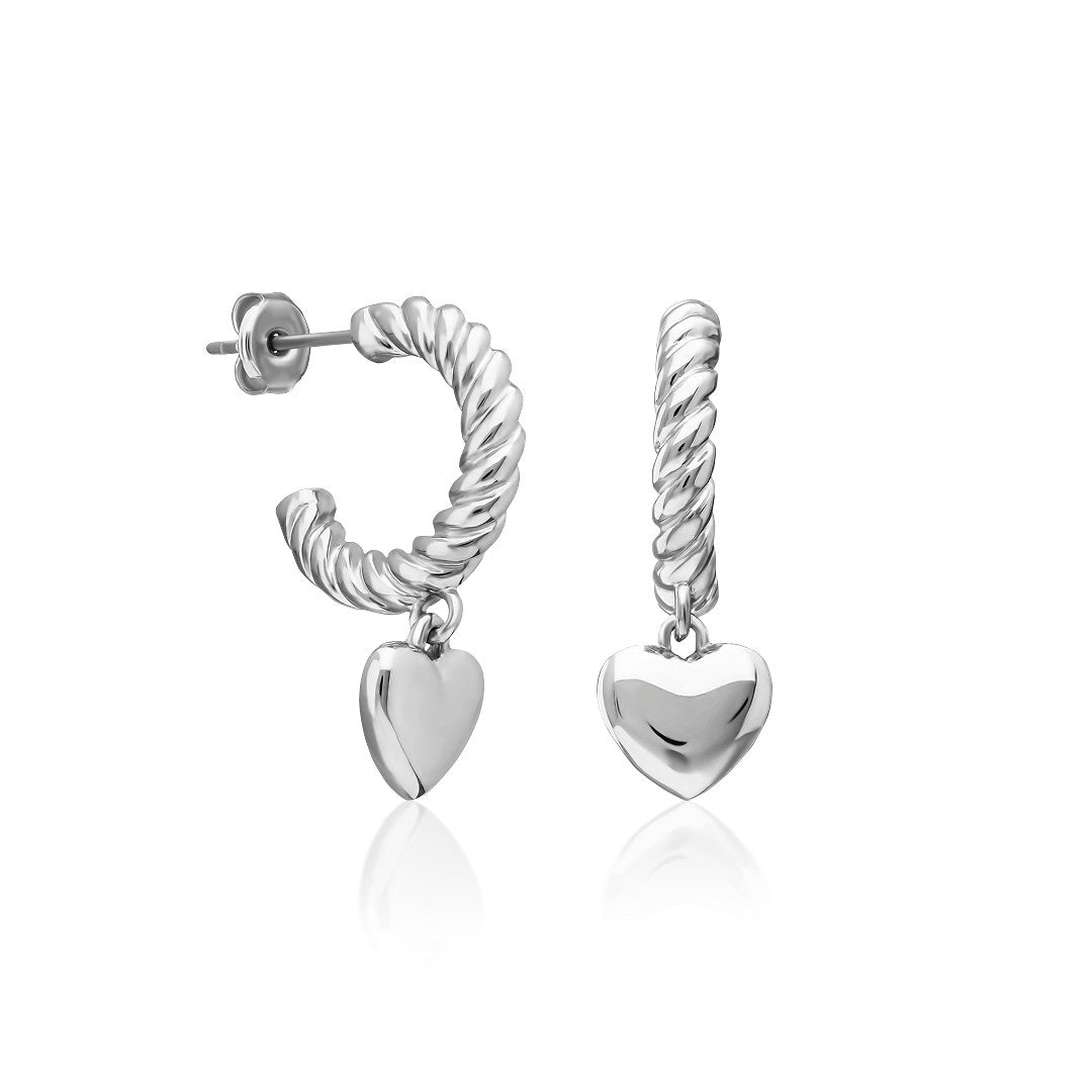 Bükülmüş Kalp Küpe - 925 GÜMÜŞ