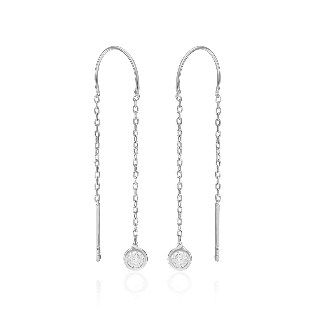 Asılı Zirkon Zincir Küpe - 925 GÜMÜŞ