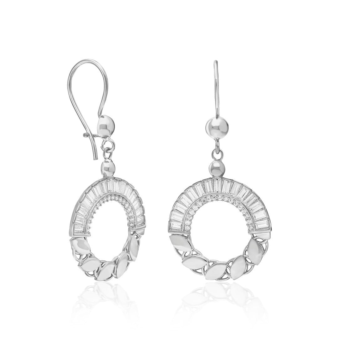 Oval Baget Taşlı Zincir Küpe - 925 GÜMÜŞ