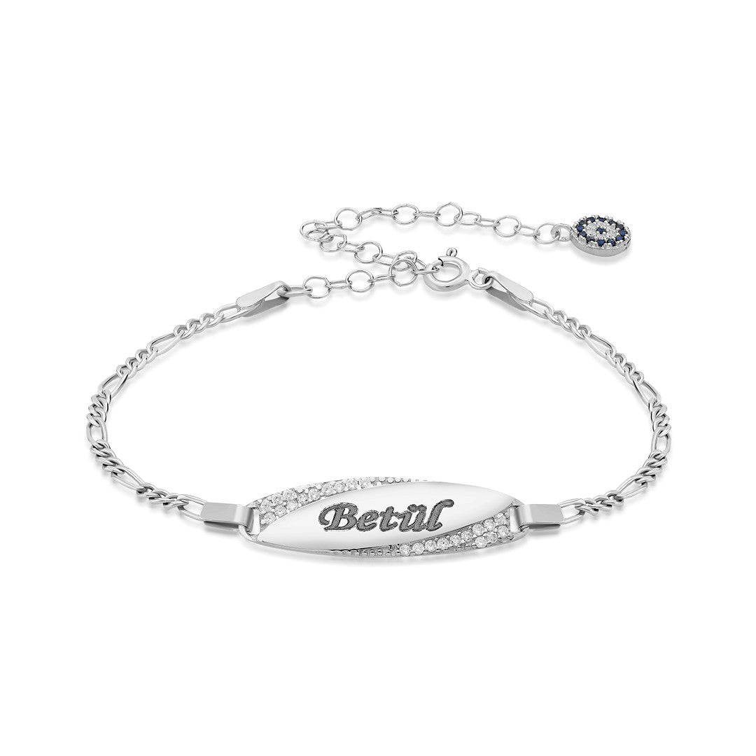 Oval Taşlı İsimli Bebek Künyesi - 925 GÜMÜŞ