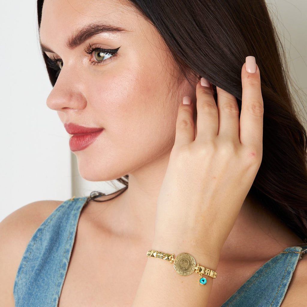 Nazar Boncuğu Çeyrek Modern Zincir Bileklik - 925 GÜMÜŞ