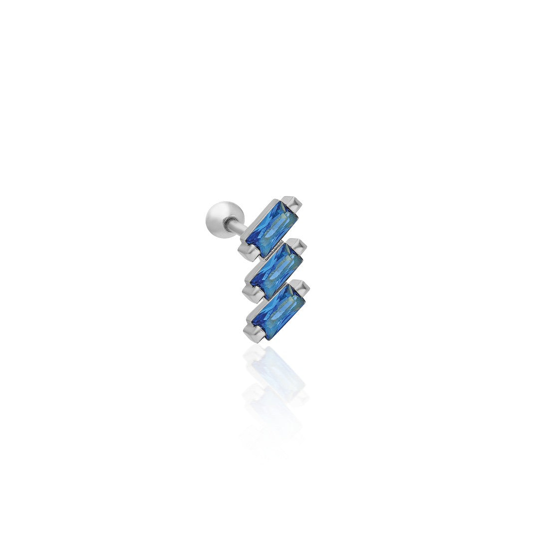 Mavi Taşlı Baget Piercing - 925 GÜMÜŞ